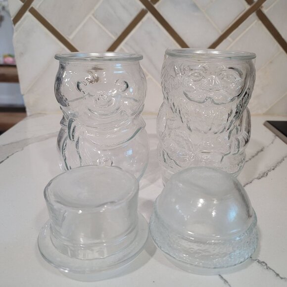 Vintage Libbey Santa Claus & Snowman Cookie Candy Glass Jar With Lids Holiday - Picture 3 of 14